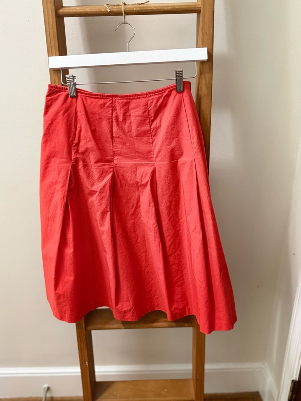 Express Coral-Red Midi Pleated Skirt